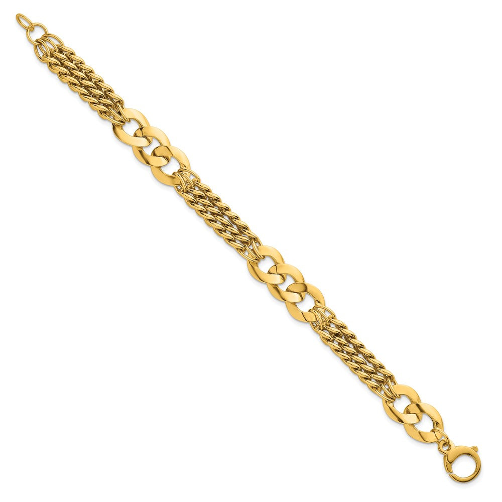 Polished Triple Strand Fancy Curb Link Bracelet 7.25"