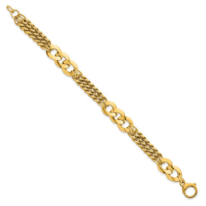 Polished Triple Strand Fancy Curb Link Bracelet 7.25"