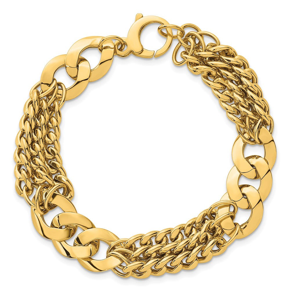 Polished Triple Strand Fancy Curb Link Bracelet 7.25"