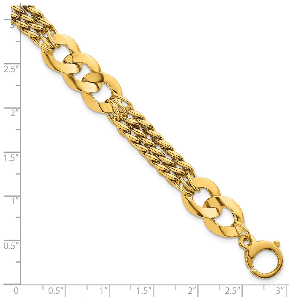Polished Triple Strand Fancy Curb Link Bracelet 7.25"