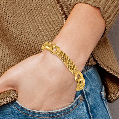 Polished Triple Strand Fancy Curb Link Bracelet 7.25"