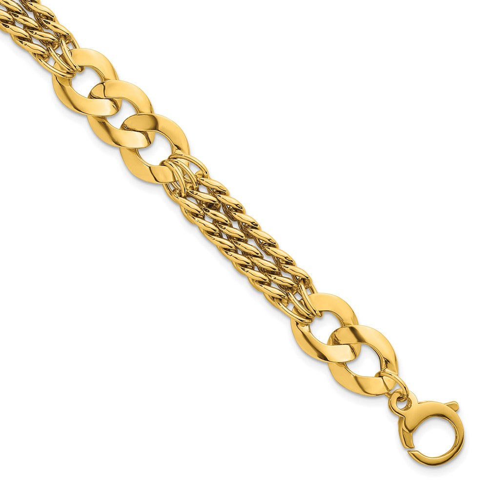 Polished Triple Strand Fancy Curb Link Bracelet 7.25"