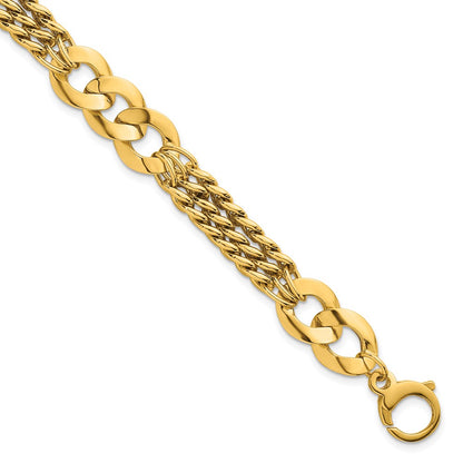 Polished Triple Strand Fancy Curb Link Bracelet 7.25"