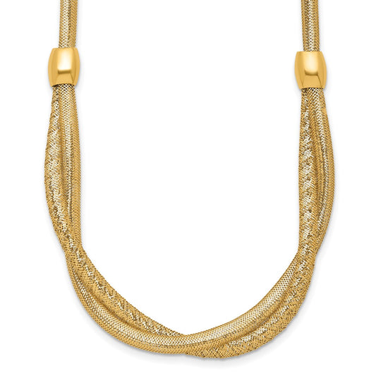 Polished Twisted with Beads Flexible Mesh Necklace 18"
