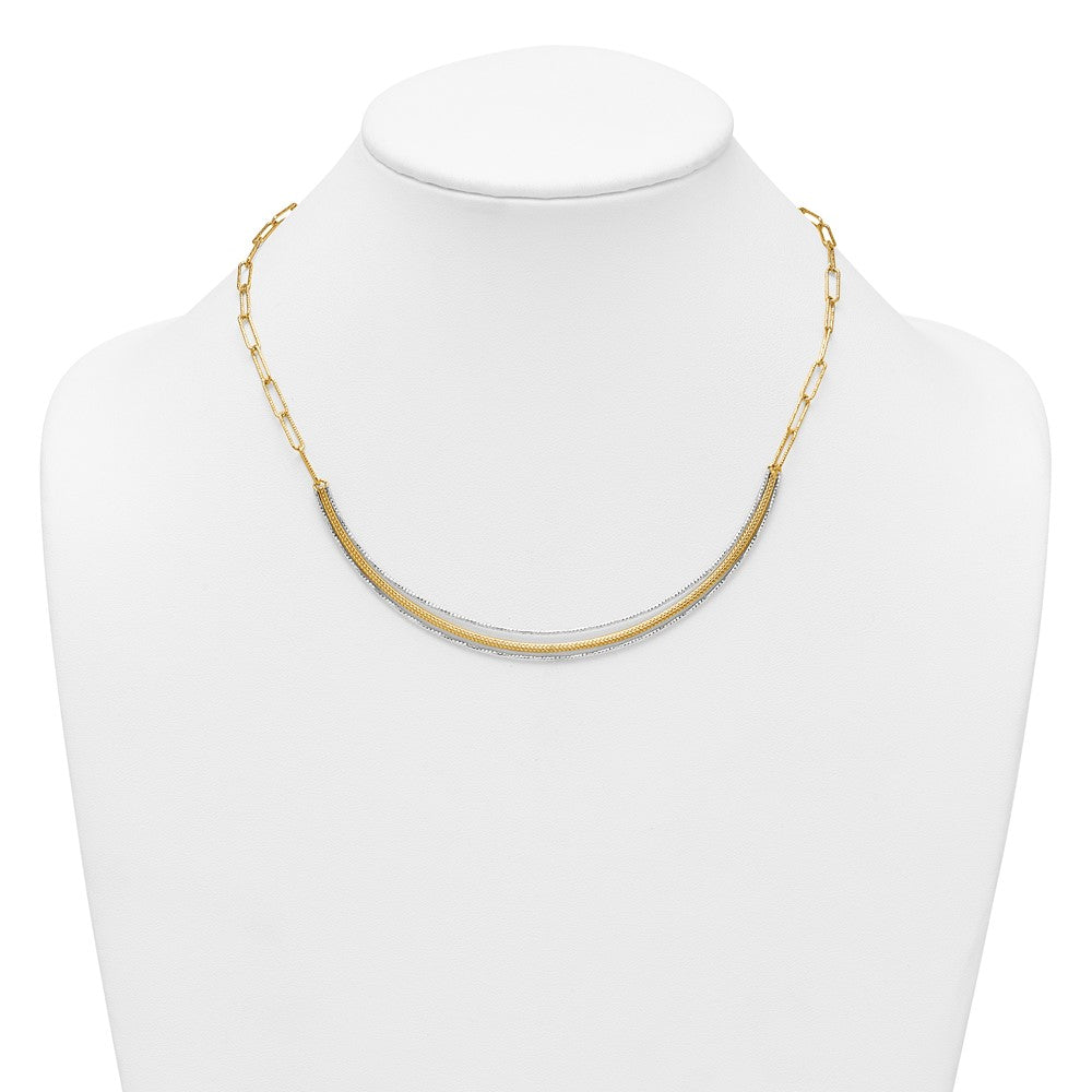Textured Long Link w/2 inch ext Woven Smile Bar Necklace