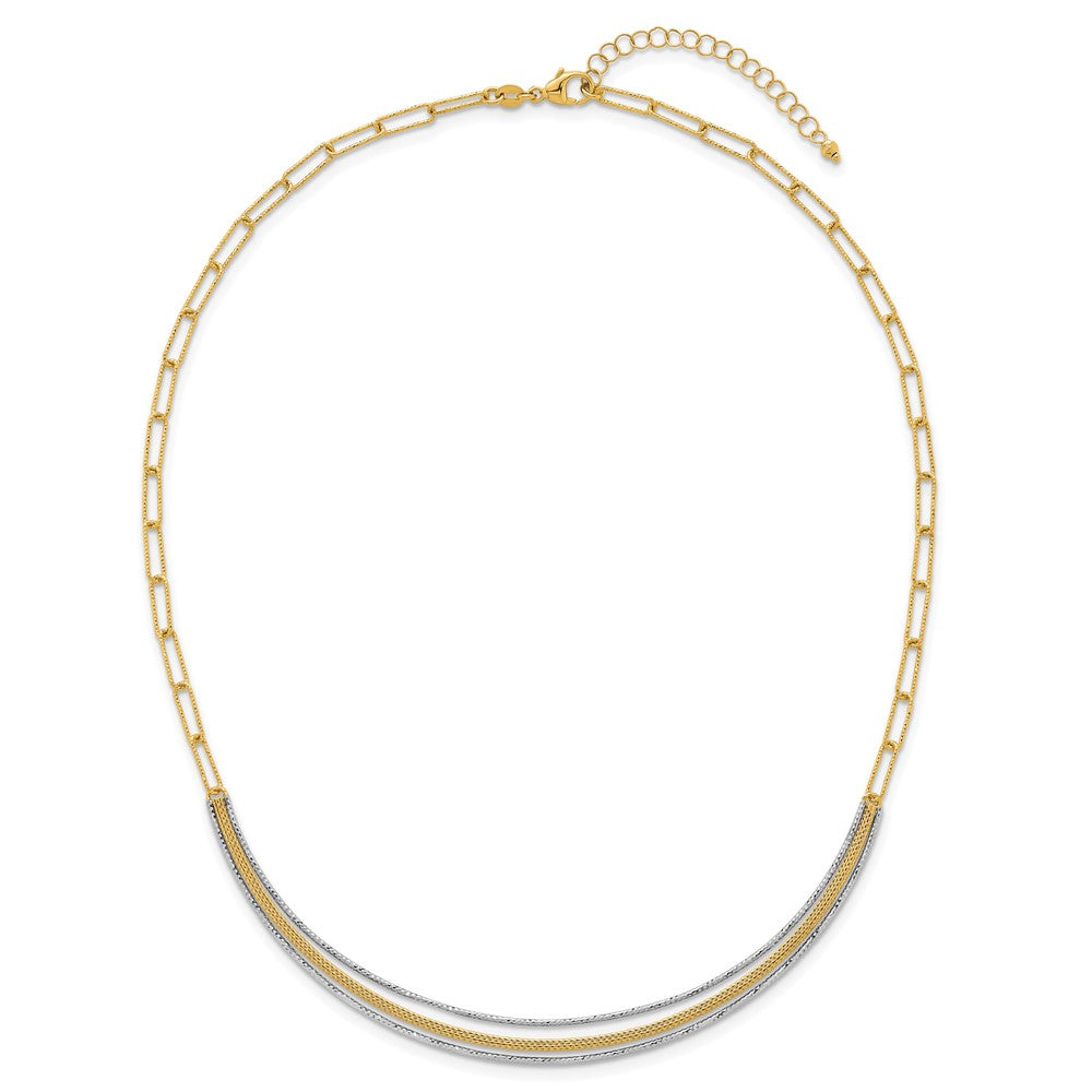Textured Long Link w/2 inch ext Woven Smile Bar Necklace