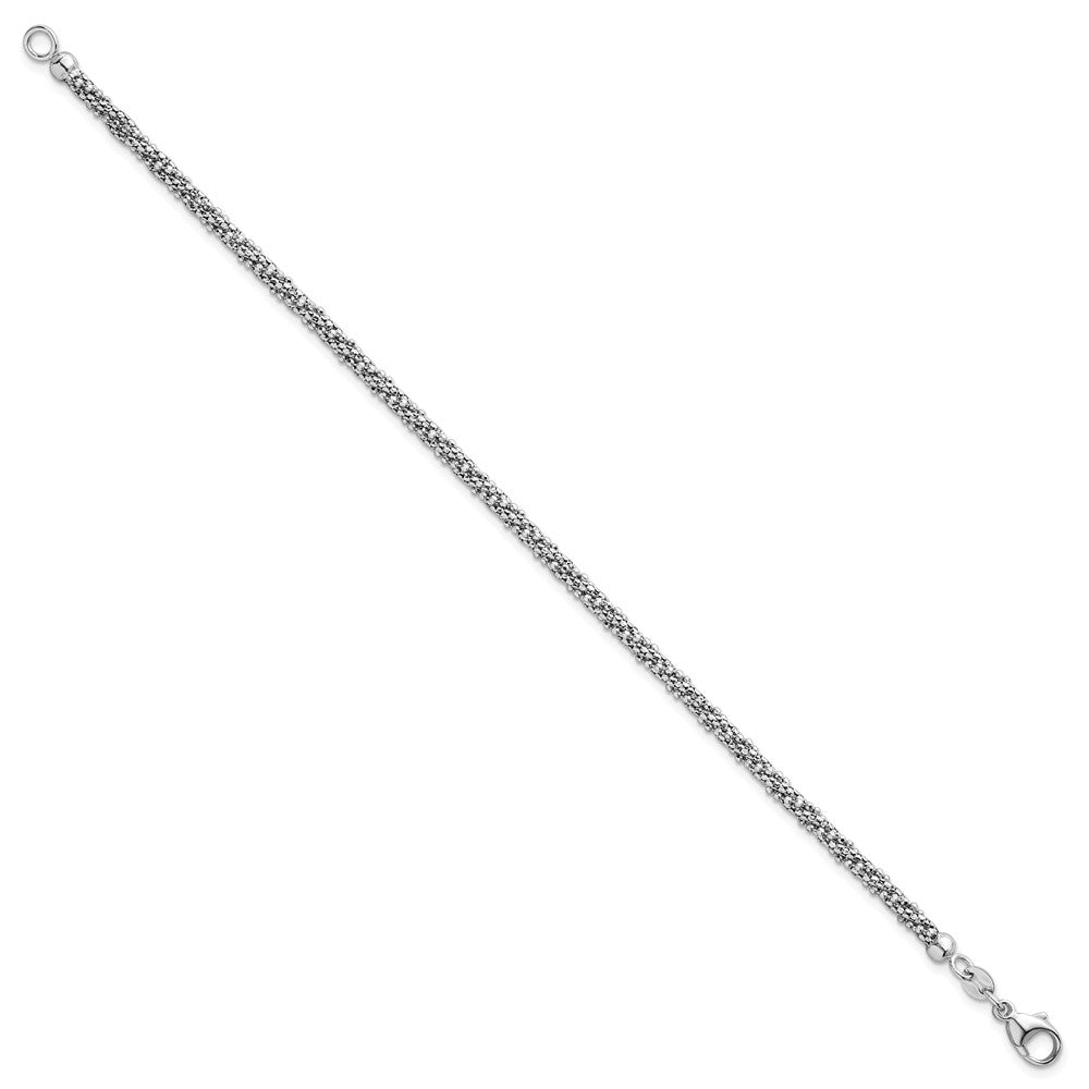 White Textured Twisted Fancy Bead 3mm Bracelet 7.5"
