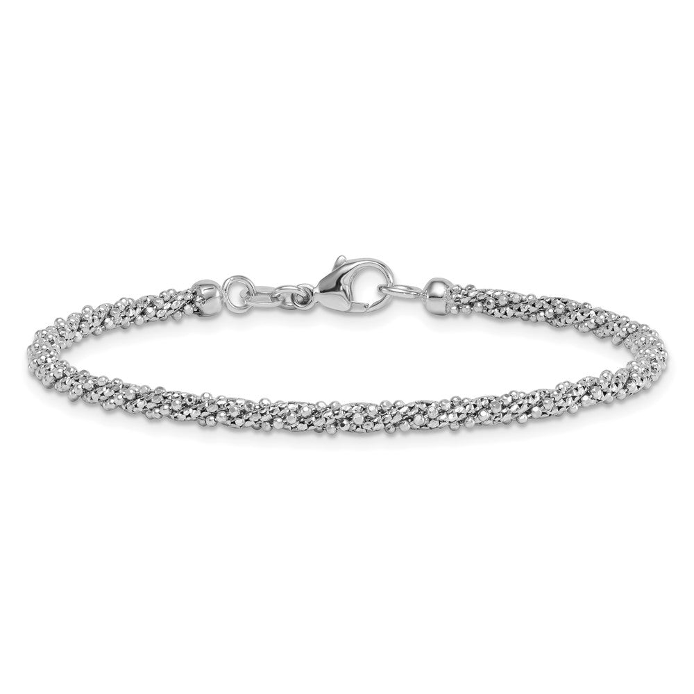 White Textured Twisted Fancy Bead 3mm Bracelet 7.5"