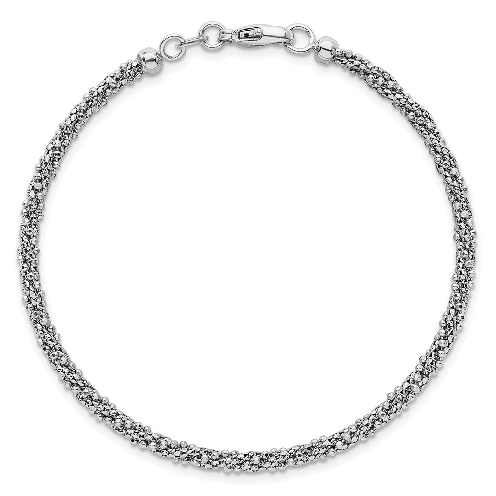 White Textured Twisted Fancy Bead 3mm Bracelet 7.5"