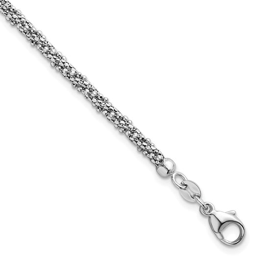 White Textured Twisted Fancy Bead 3mm Bracelet 7.5"