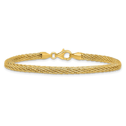 Polished and D/C Round Woven Wire Bracelet 7.5"