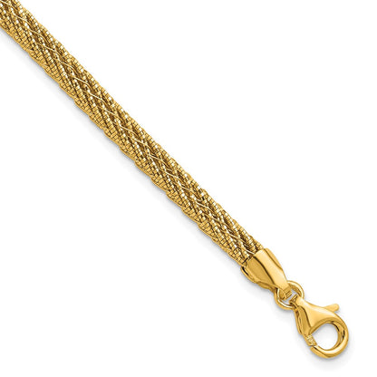 Polished and D/C Round Woven Wire Bracelet 7.5"