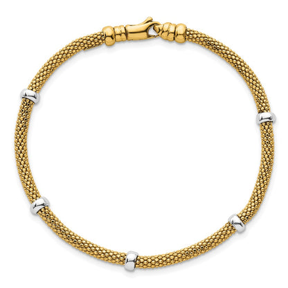 Polished Fancy Mesh With Bead Bracelet 7.25"