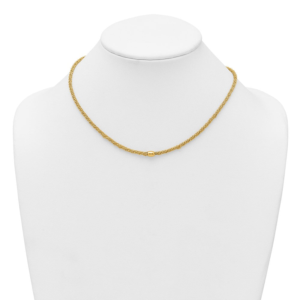 Polished and Textured Twist with Bead Necklace 17"