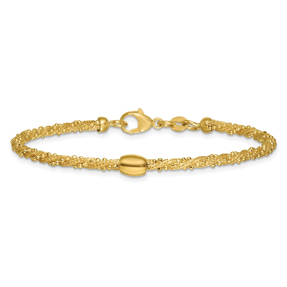 Polished and Textured Twist with Bead Bracelet 7.25"