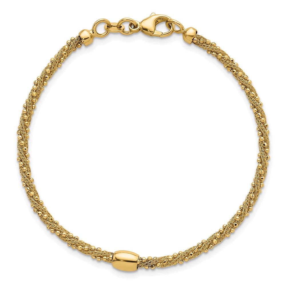 Polished and Textured Twist with Bead Bracelet 7.25"