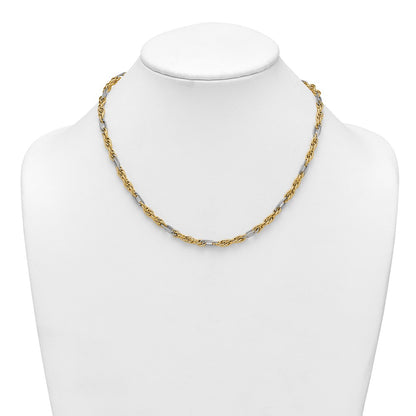 Polished Fancy Link Necklace 18" - Yellow Gold with Rhodium