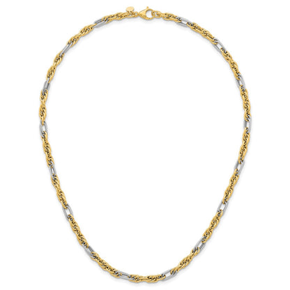 Polished Fancy Link Necklace 18" - Yellow Gold with Rhodium