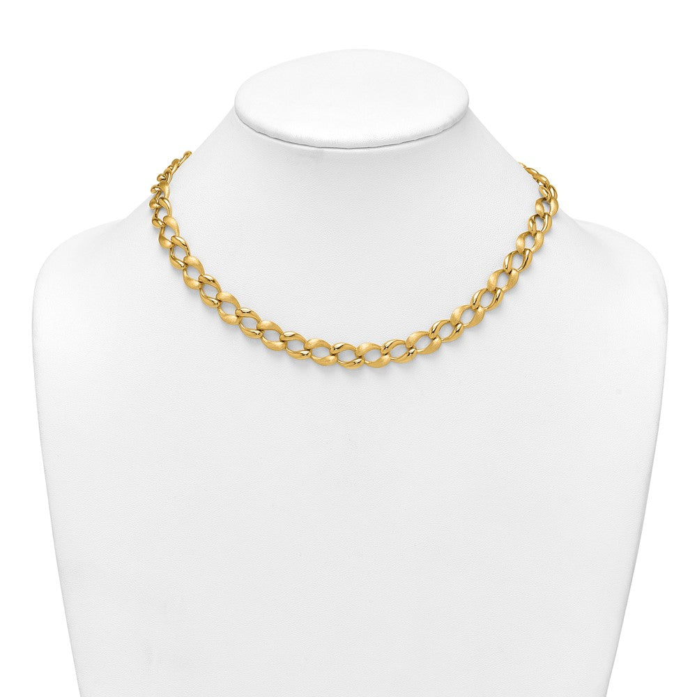 Brushed and Polished Fancy Link 9mm Necklace 17"