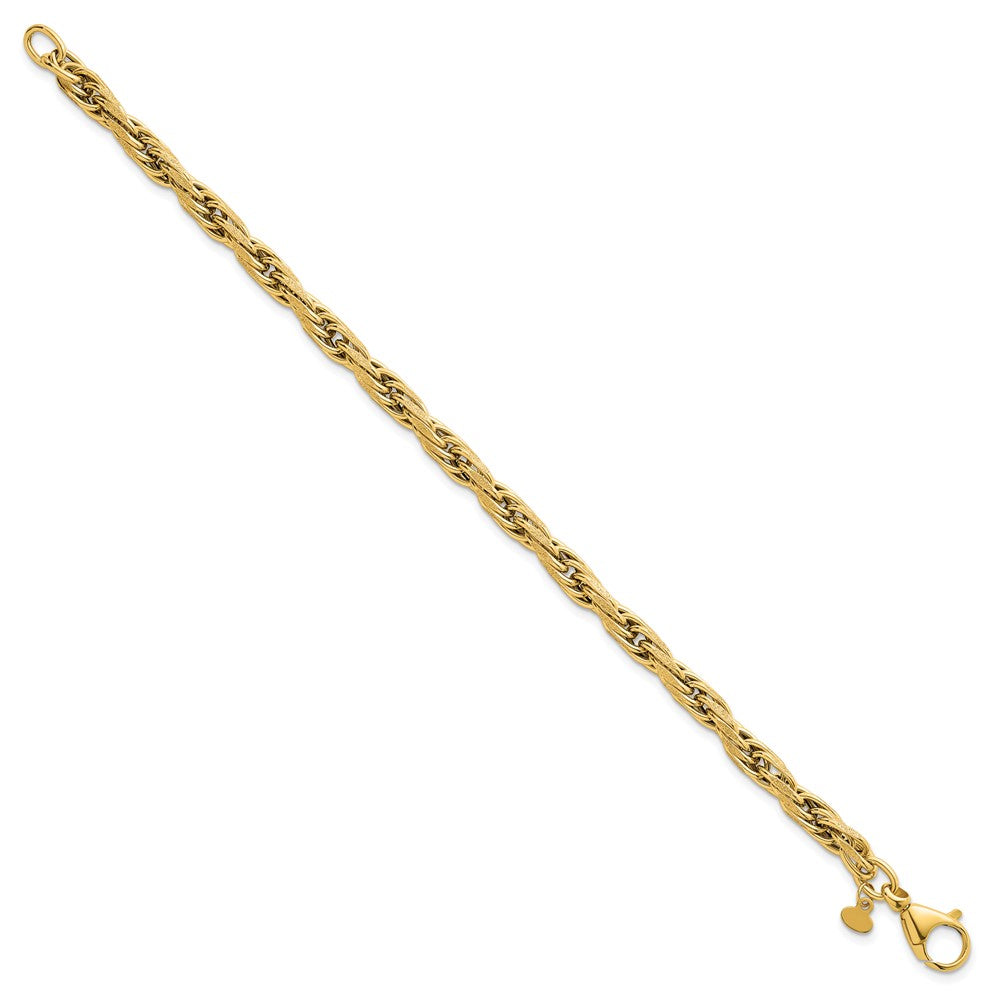 Polished And Textured Flat Rope Chain Bracelet 7.5"