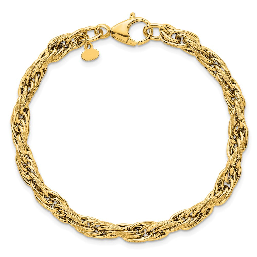 Polished And Textured Flat Rope Chain Bracelet 7.5"