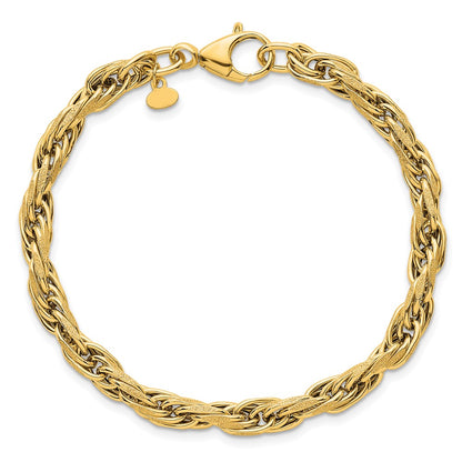 Polished And Textured Flat Rope Chain Bracelet 7.5"