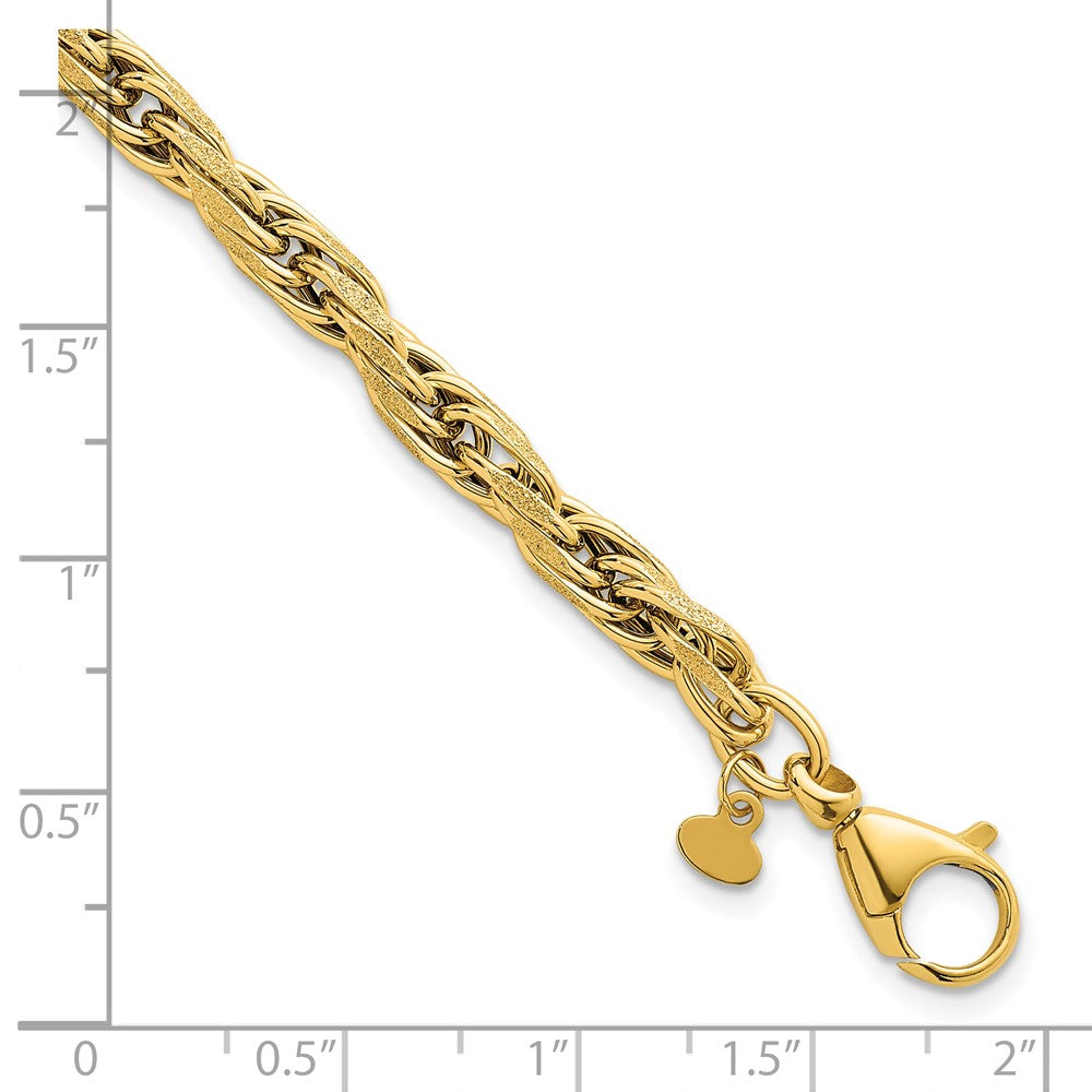 Polished And Textured Flat Rope Chain Bracelet 7.5"