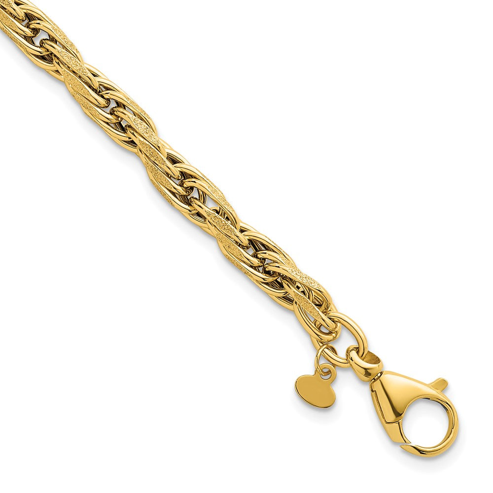 Polished And Textured Flat Rope Chain Bracelet 7.5"