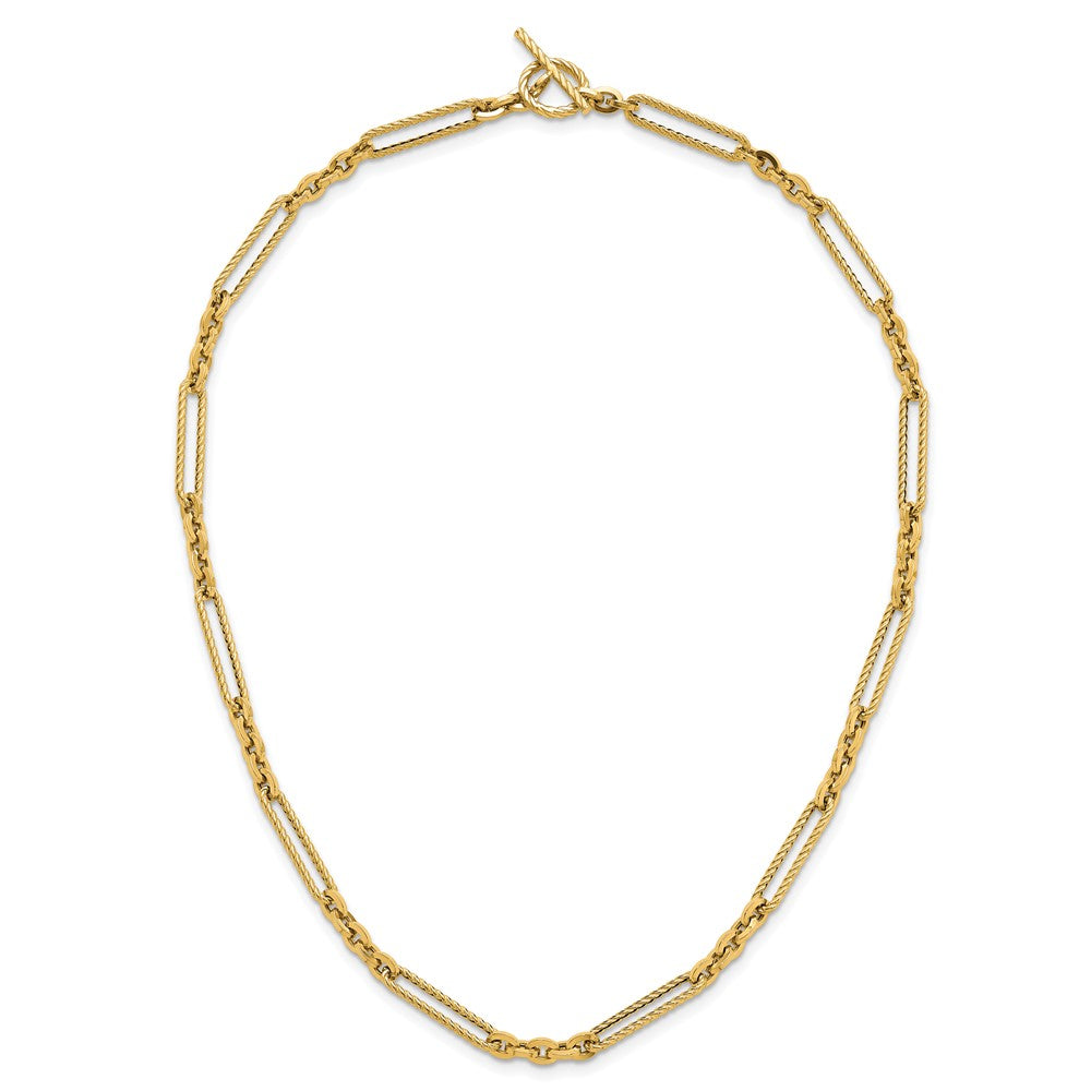 Polished and Textured Fancy Link Toggle Necklace 18"