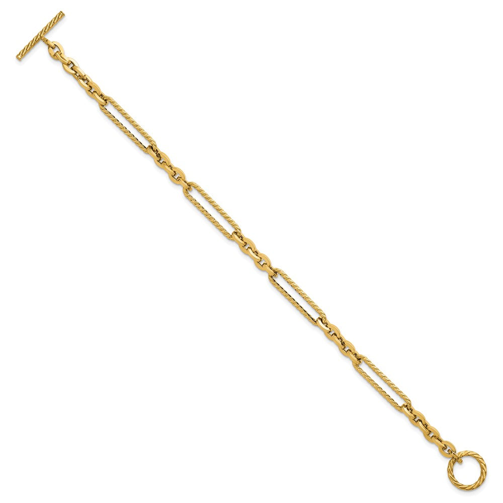 Polished and Textured Fancy Link Toggle Bracelet 7.5"