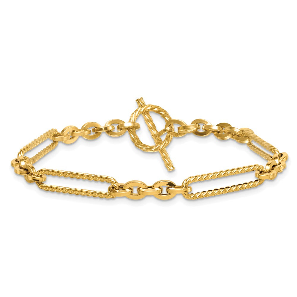 Polished and Textured Fancy Link Toggle Bracelet 7.5"