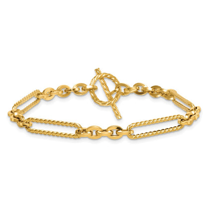 Polished and Textured Fancy Link Toggle Bracelet 7.5"
