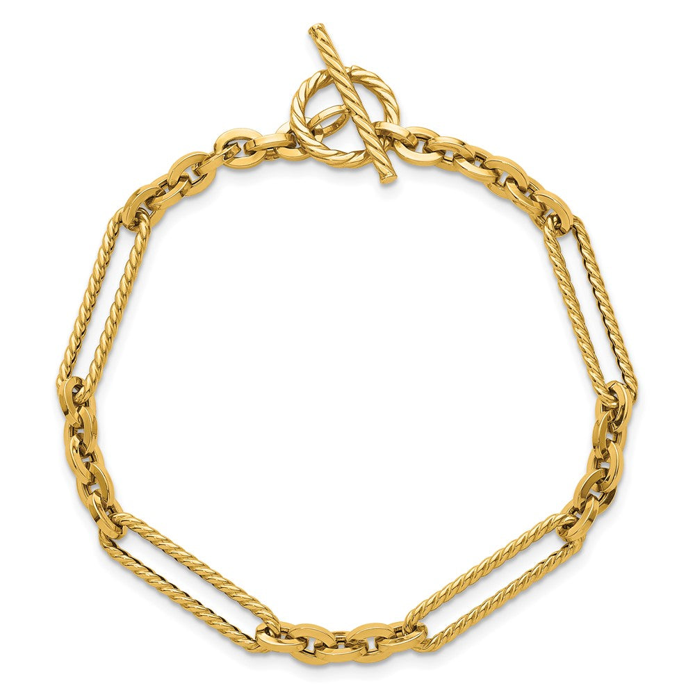Polished and Textured Fancy Link Toggle Bracelet 7.5"