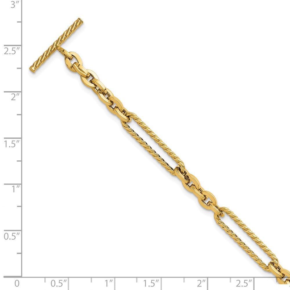 Polished and Textured Fancy Link Toggle Bracelet 7.5"