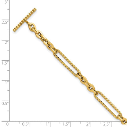 Polished and Textured Fancy Link Toggle Bracelet 7.5"