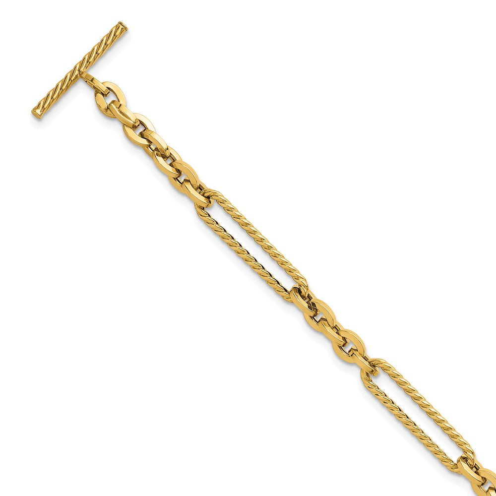 Polished and Textured Fancy Link Toggle Bracelet 7.5"