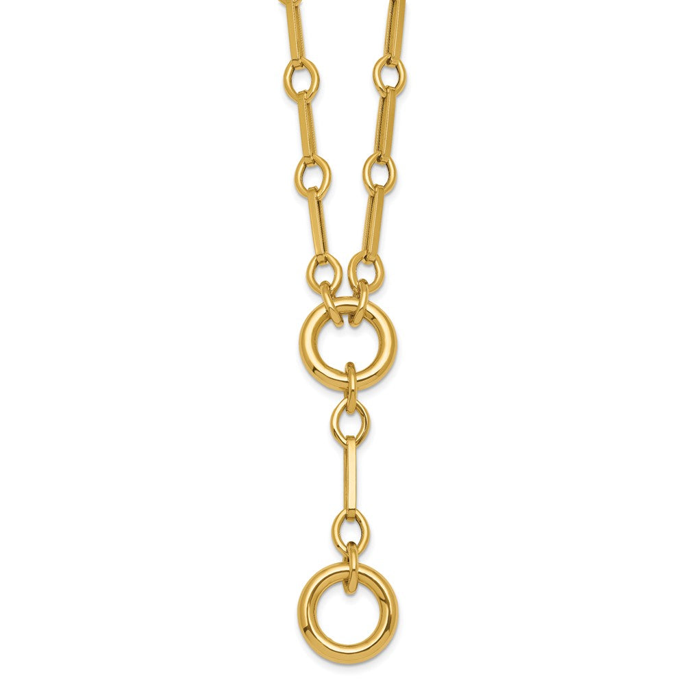 Polished Fancy Link with Circle Y-Drop Necklace 17.5"