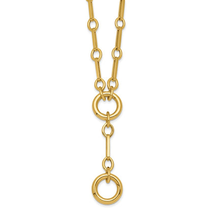 Polished Fancy Link with Circle Y-Drop Necklace 17.5"