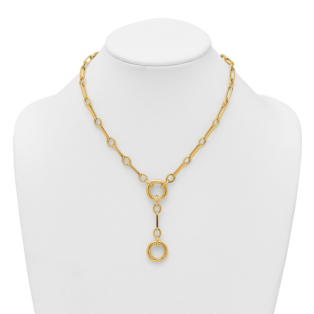 Polished Fancy Link with Circle Y-Drop Necklace 17.5"
