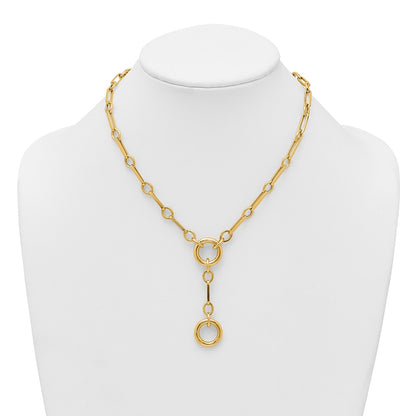Polished Fancy Link with Circle Y-Drop Necklace 17.5"