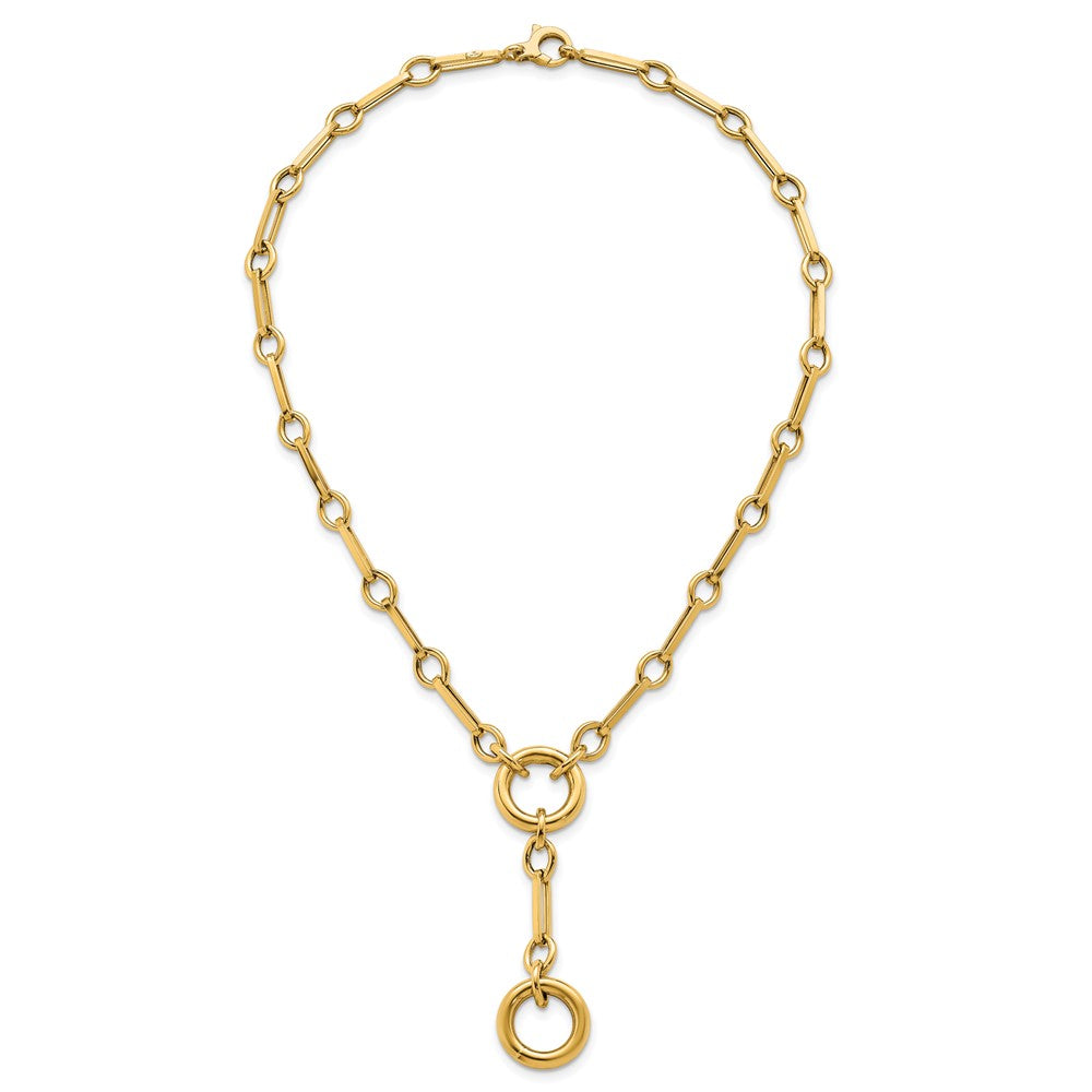 Polished Fancy Link with Circle Y-Drop Necklace 17.5"