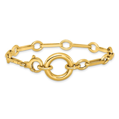Polished Fancy Link with Circle Bracelet 7.75"