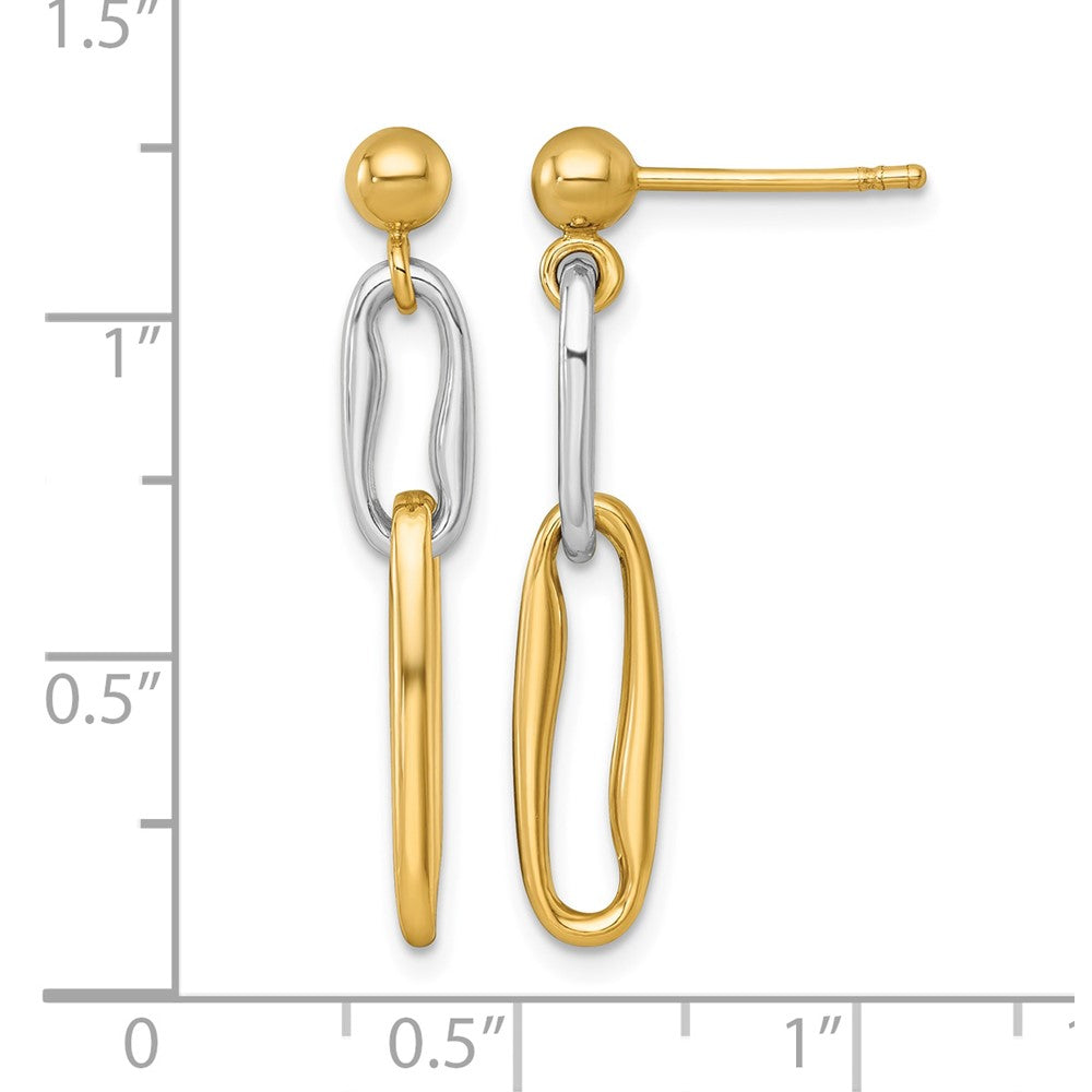 Polished Link Dangle Post Earrings - Two-Tone Gold