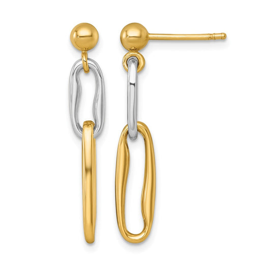 Polished Link Dangle Post Earrings - Two-Tone Gold