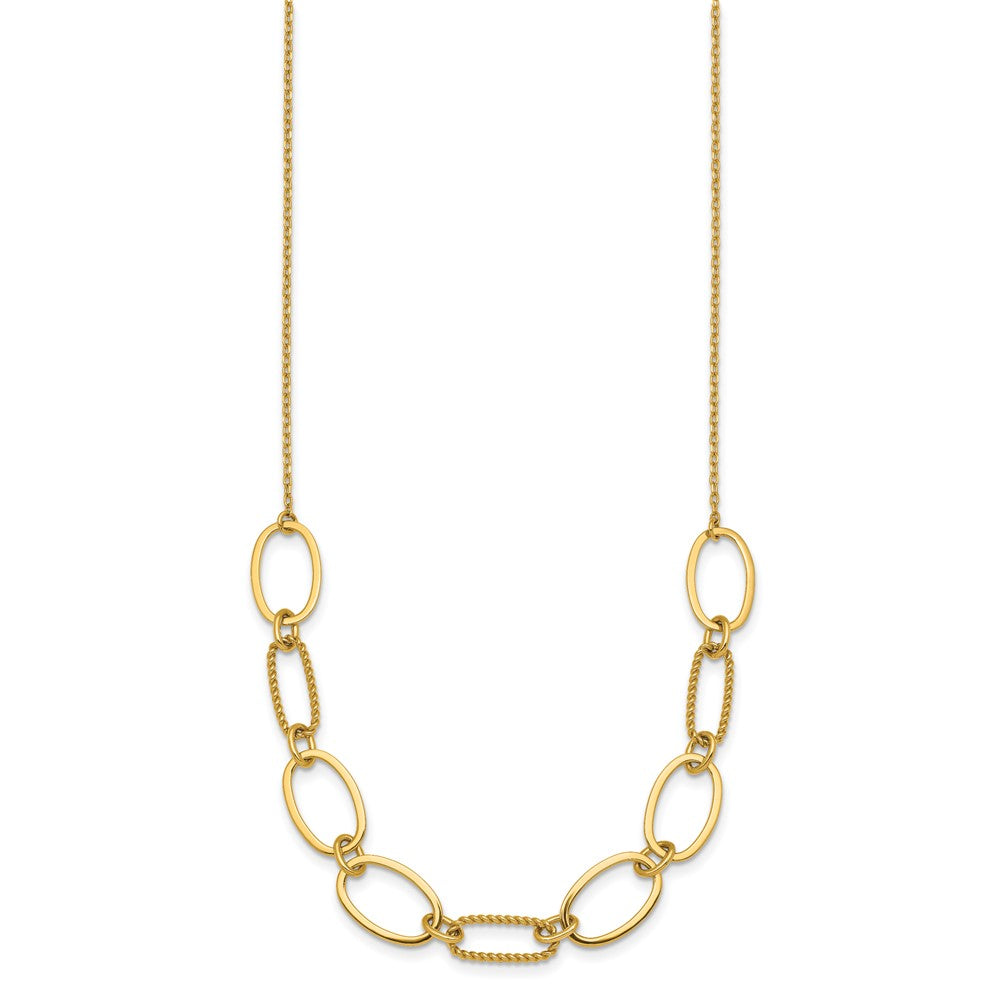Polished And Twisted Oval Link 9.5mm W/2in Ext Necklace
