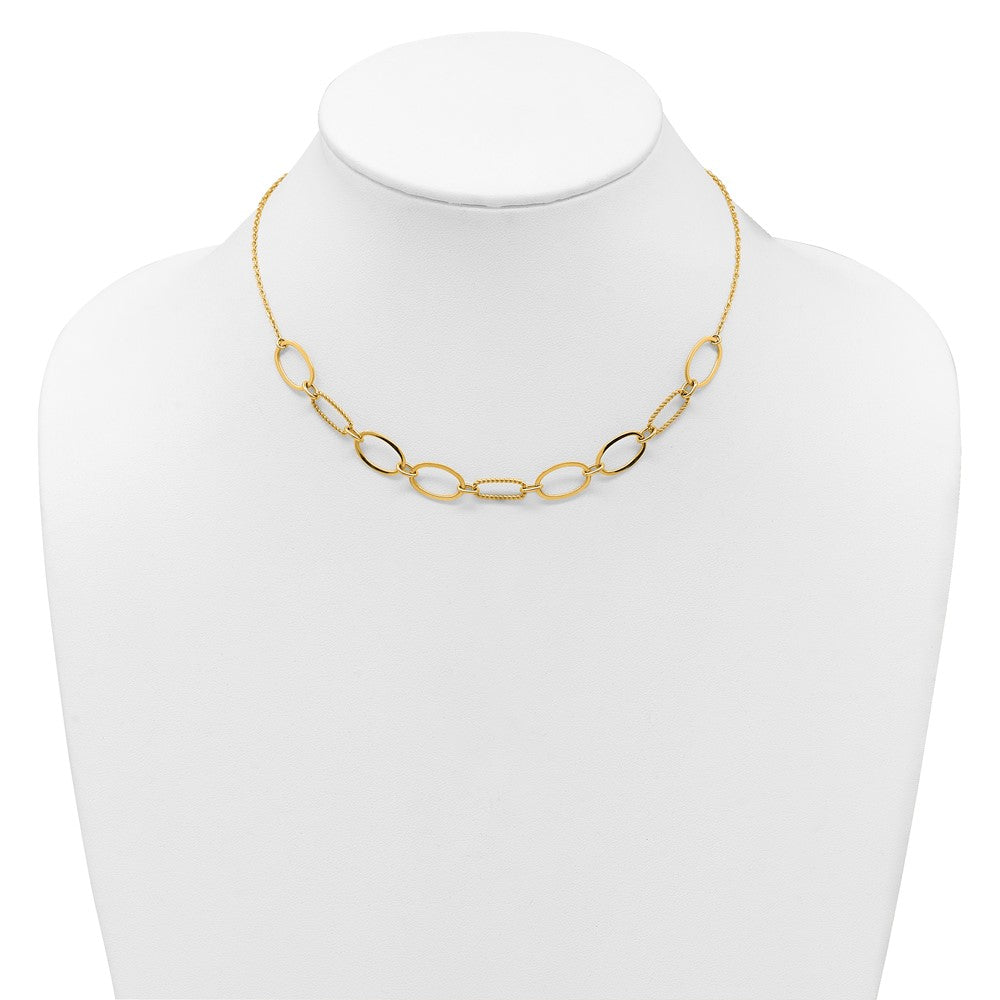 Polished And Twisted Oval Link 9.5mm W/2in Ext Necklace