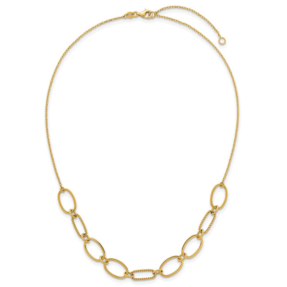 Polished And Twisted Oval Link 9.5mm W/2in Ext Necklace
