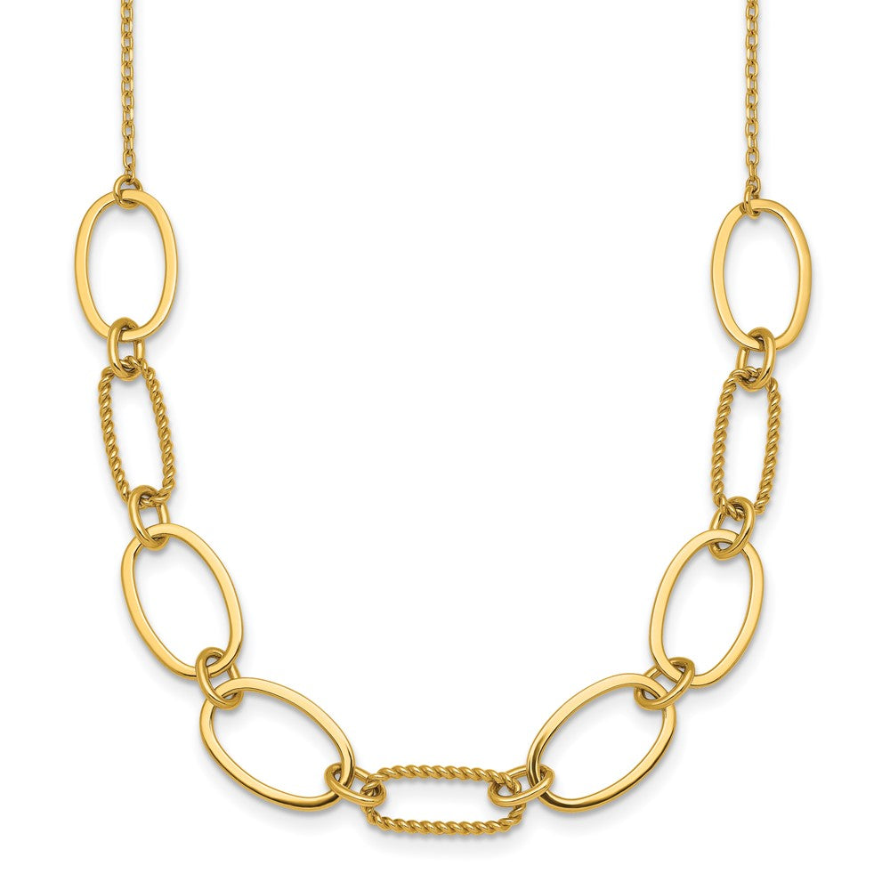 Polished And Twisted Oval Link 9.5mm W/2in Ext Necklace