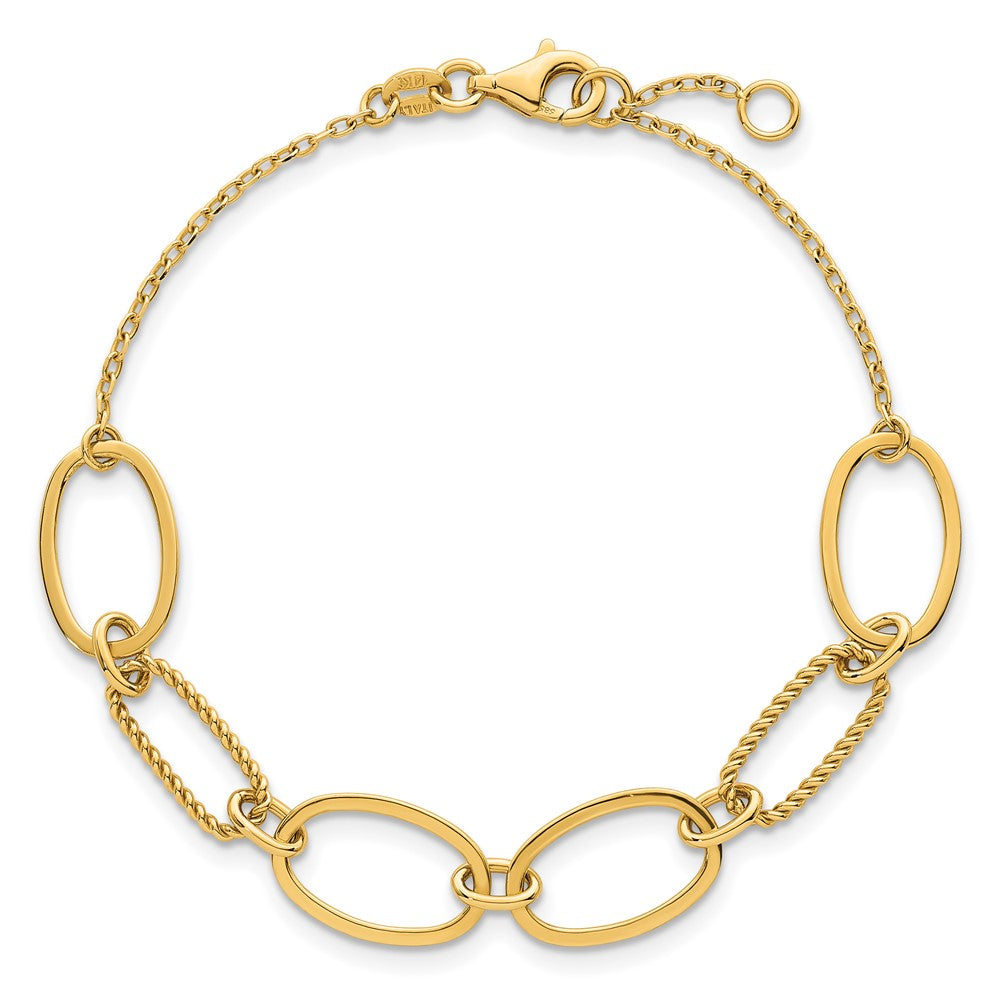 Polished And Twisted Oval Link 9.5mm W/.5in Ext Bracelet