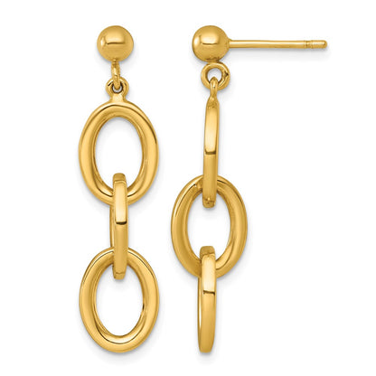 Polished Round Oval Chain Dangle Post Earrings